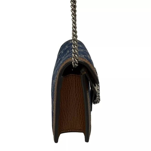 GUCCI Dionysus GG Super Mini Bag Navy Beige Dark Brown Denim Leather 1208-101424 - Picture 3 of 14